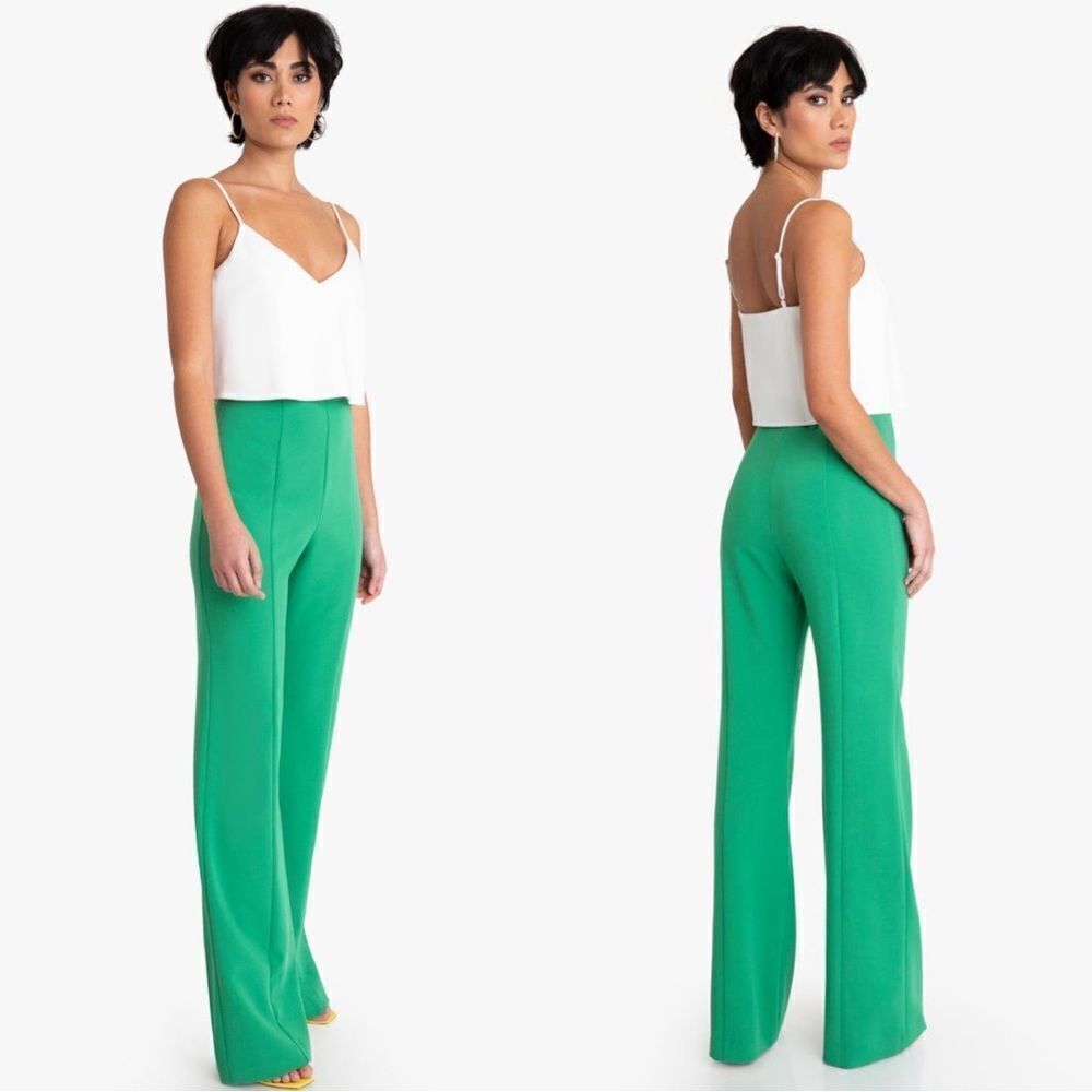 Black Halo Isabella Wide Leg Pant in Irish Green Size 2 MSRP $298 - Picture 1 of 4